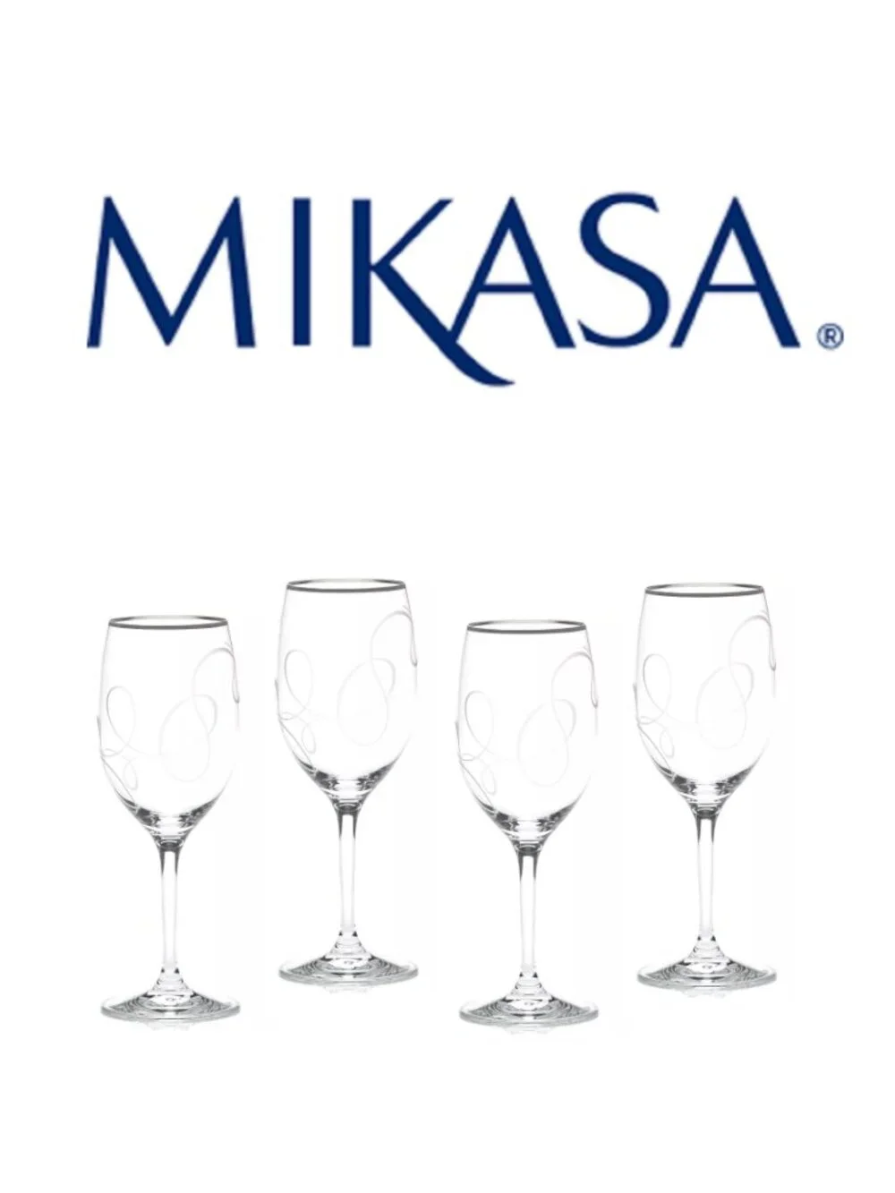 new w/ tags Boxed Set of 4 Mikasa Love Story Platinum 11.75 oz Wine Glasses